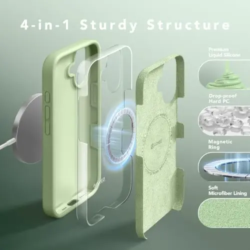 GONEZ Manyetik iPhone 17 Kılıfı, Silikon Kapak Yeşil | MagSafe, Kamera Düğmesi ve Ekran Koruyucu ile Uyumlu, Mikrofiber Astar, 3 Katmanlı Yumuşak Jel Kauçuk Darbeye Dayanıklı İnce 6.3