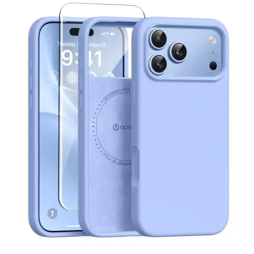GONEZ Manyetik iPhone 17 Pro Kılıf, [MagSafe ile Uyumlu] Çizilmez Mikrofiber Astar ve Ekran Koruyucu, Silikon Kamera Kontrolü, Darbeye Dayanıklı İnce Telefon Kılıfı 6.3 inç, Körfez Mavisi - GONEZ