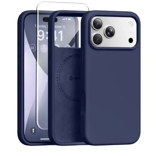 GONEZ Manyetik iPhone 17 Pro Kılıf, Silikon Kapak Gece Mavisi | MagSafe, Kamera Düğmesi ve Ekran Koruyucu Uyumlu, Mikrofiber Astar, 3 Katmanlı Yumuşak Jel Kauçuk Darbeye Dayanıklı İnce 6,3