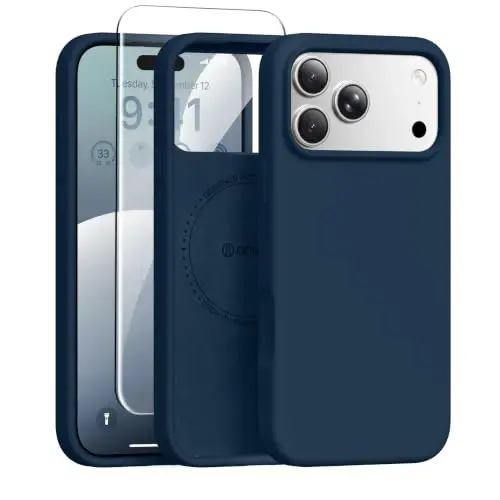 GONEZ Magnetic for iPhone 17 Pro Case, Silicone Cover Dark Blue | Compatible with MagSafe, Camera Button & Screen Protector, Microfiber Lining, 3 Layers Soft Gel Rubber Shockproof Slim 6.3