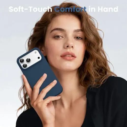 GONEZ Magnetic for iPhone 17 Pro Case, Silicone Cover Dark Blue | Compatible with MagSafe, Camera Button & Screen Protector, Microfiber Lining, 3 Layers Soft Gel Rubber Shockproof Slim 6.3