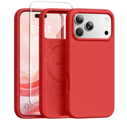 GONEZ Manyetik iPhone 17 Pro Kılıfı, Silikon Kapak Kırmızı | MagSafe, Kamera Düğmesi ve Ekran Koruyucu Uyumlu, Mikrofiber Astar, 3 Katmanlı Yumuşak Jel Kauçuk Darbeye Dayanıklı İnce 6,3