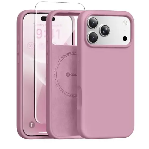 GONEZ Manyetik iPhone 17 Pro Kılıfı, Siyah Frenk Üzümü Silikon Kapak | MagSafe, Kamera Düğmesi ve Ekran Koruyucu Uyumlu, Mikrofiber Astar, 3 Katmanlı Yumuşak Jel Kauçuk Darbeye Dayanıklı İnce 6.3