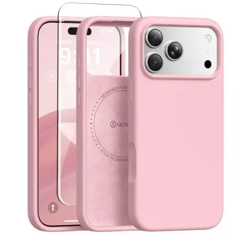 GONEZ Magnetic for iPhone 17 Pro Max Case, Silicone Cover Peach Pink | Compatible with MagSafe, Camera Button & Screen Protector, Microfiber Lining, 3 Layers Soft Gel Rubber Shockproof Slim 6.9