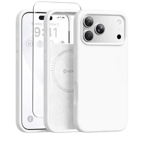 GONEZ Magnetic for iPhone 17 Pro Max Case, Silicone Cover White | Compatible with MagSafe, Camera Button & Screen Protector, Microfiber Lining, 3 Layers Soft Gel Rubber Shockproof Slim 6.9