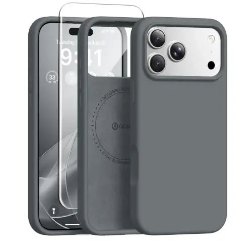 GONEZ Manyetik iPhone 17 Pro Max Kılıfı, Silikon Kapak Koyu Gri | MagSafe, Kamera Düğmesi ve Ekran Koruyucu Uyumlu, Mikrofiber Astar, 3 Katmanlı Yumuşak Jel Kauçuk Darbeye Dayanıklı İnce 6.9