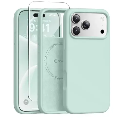 GONEZ Magnetic for iPhone 17 Pro Max Case, Silicone Cover Mint Green | Compatible with MagSafe, Camera Button & Screen Protector, Microfiber Lining, 3 Layers Soft Gel Rubber Shockproof Slim 6.9