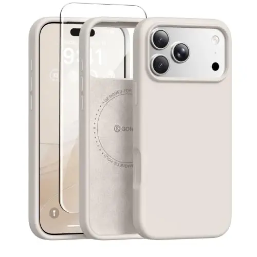 GONEZ Magnetic for iPhone 17 Pro Max Case, Silicone Cover Stone | Compatible with MagSafe, Camera Button & Screen Protector, Microfiber Lining, 3 Layers Soft Gel Rubber Shockproof Slim 6.9