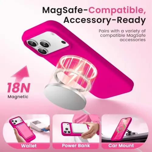 GONEZ Phone Cage Compatible with iPhone 17 Pro Max, Quick Release Video Rig Stabilizer Accessories with Screen Protector, Hot Pink - 2