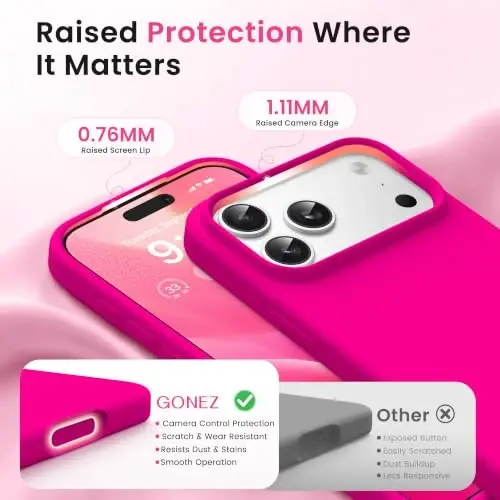 GONEZ Phone Cage Compatible with iPhone 17 Pro Max, Quick Release Video Rig Stabilizer Accessories with Screen Protector, Hot Pink - 3