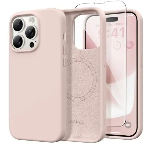 GONEZ Telefon Kafesi iPhone 14 Pro ile Uyumlu, Ekran Koruyuculu Hızlı Çıkarılan Video Rig Sabitleyici Aksesuarları, Pembe - 1
