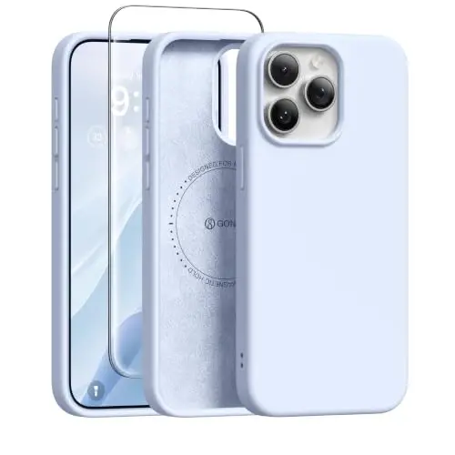 GONEZ Magnetic for iPhone 15 Pro Case, Silicone Cover Baby Blue | Compatible with MagSafe, Camera Button & Screen Protector, Microfiber Lining, 3 Layers Soft Gel Rubber Shockproof Slim 6.1