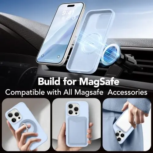 GONEZ Magnetic for iPhone 15 Pro Case, Silicone Cover Baby Blue | Compatible with MagSafe, Camera Button & Screen Protector, Microfiber Lining, 3 Layers Soft Gel Rubber Shockproof Slim 6.1