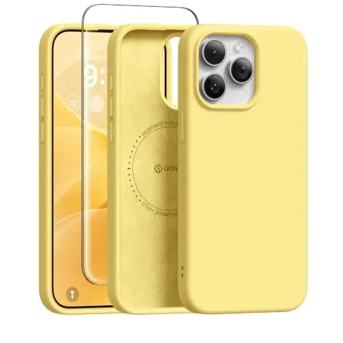 GONEZ Magnetic for iPhone 15 Pro Case, Silicone Cover Buttercream Yellow | Compatible with MagSafe, Camera Button & Screen Protector, Microfiber Lining, 3 Layers Soft Gel Rubber Shockproof Slim 6.1