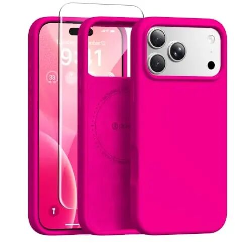 GONEZ Phone Cage Compatible with iPhone 17 Pro Max, Quick Release Video Rig Stabilizer Accessories with Screen Protector, Hot Pink - 1