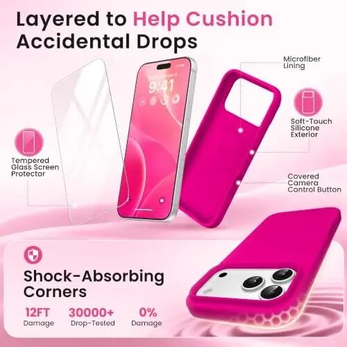 GONEZ Phone Cage Compatible with iPhone 17 Pro Max, Quick Release Video Rig Stabilizer Accessories with Screen Protector, Hot Pink - 4