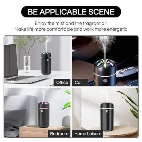 Gonlink Car Humidifier Diffuser - Smart Cool Mist Air Freshener for Essential Oils - USB for Car, Home, Office, Bedroom (Black) - 4