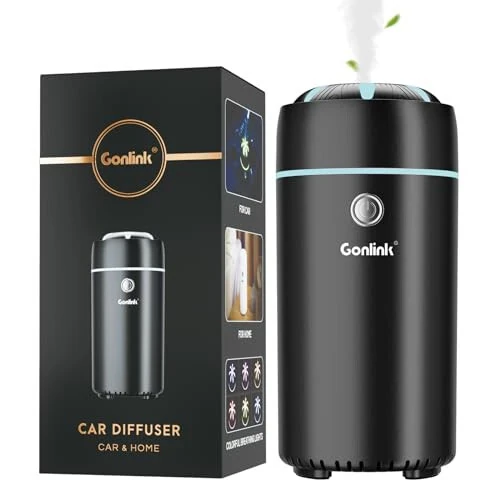 Gonlink Car Humidifier Diffuser - Smart Cool Mist Air Freshener for Essential Oils - USB for Car, Home, Office, Bedroom (Black) - Gonlink