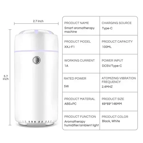 Gonlink Avtomobil Diffuzeri, Avtomobil Namlagi, Efir Moylari Uchun Avtomobil Diffuzerlari, Aqlli Avtomobil Havo Tozalagich Diffuzeri, Avtomobil Uy Ofis Yotoq Xonasi uchun USB Salqin Tuman Namlagich Diffuzeri (Oq) - 6