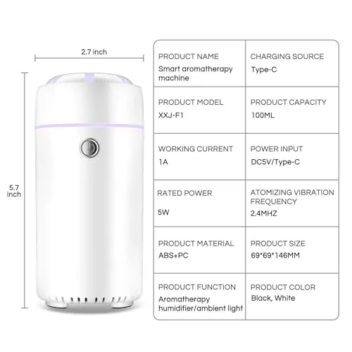 Gonlink Avtomobil Diffuzeri, Avtomobil Namlagi, Efir Moylari Uchun Avtomobil Diffuzerlari, Aqlli Avtomobil Havo Tozalagich Diffuzeri, Avtomobil Uy Ofis Yotoq Xonasi uchun USB Salqin Tuman Namlagich Diffuzeri (Oq) - 6