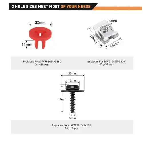 GOOACC 10 Sets Engine Splash Shield Guard Undertray Cover Screws Bolt Nut Clip Torx Pan Head SEMS Tapping Screw for Ford W702413-S450B W702438-S300 Lincoln Continenta - GOOACC (1)