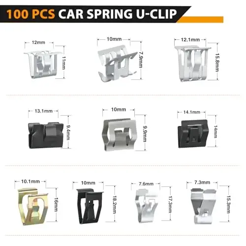 GOOACC 100Pcs 10 Sizes Metal Trim Clip Spring Moulding Clip Universal Auto Body Fastener Clip Compatible with GTI, Jetta, Passat, Phaeton, VW Audi 4A0-867-276A - 2