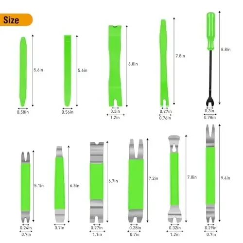 GOOACC 11 PCS Trim Removal Tool Kit, Metal Pry Tool Auto Fastener Remover Pry Bar Set Car Door Panel Removal Tool Dashboard Repair Kit Green - 6