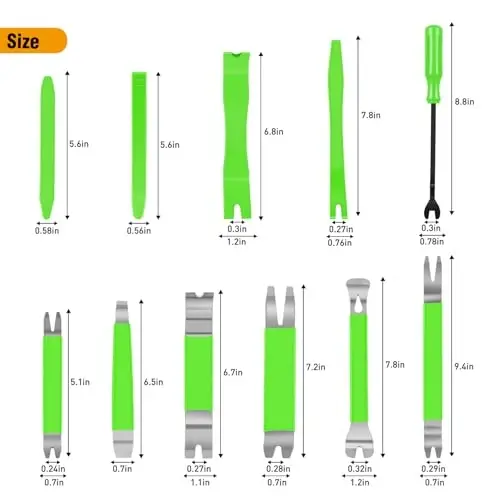 GOOACC 11 PCS Trim Removal Tool Kit, Metal Pry Tool Auto Fastener Remover Pry Bar Set Car Door Panel Removal Tool Dashboard Repair Kit Green - 4