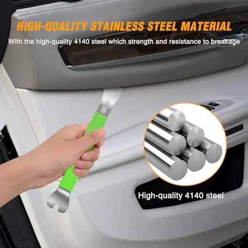 GOOACC 11 PCS Trim Removal Tool Kit, Metal Pry Tool Auto Fastener Remover Pry Bar Set Car Door Panel Removal Tool Dashboard Repair Kit Green - 5