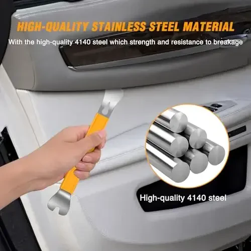 GOOACC 11PCS Trim Removal Tool Kit, Metal & Nylon Pry Tools Set for Car Door Panel, Dashboard, Audio, Clips, Fastener Remover w/Storage Box – Yellow - 7
