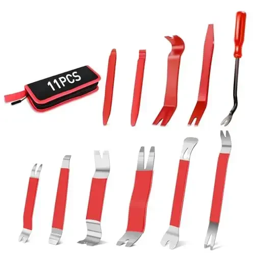 GOOACC 11PCS Trim Removal Tool Kit, Metal & Nylon Pry Tools Set for Car Door Panel, Dashboard, Audio, Clips, Fastener Remover w/Storage Box – Red - 1