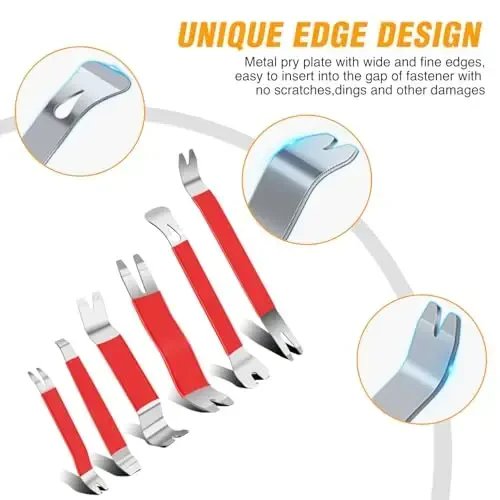 GOOACC 11PCS Trim Removal Tool Kit, Metal & Nylon Pry Tools Set for Car Door Panel, Dashboard, Audio, Clips, Fastener Remover w/Storage Box – Red - 4