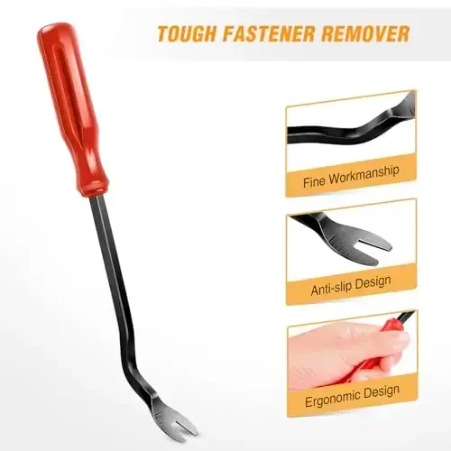 GOOACC 11PCS Trim Removal Tool Kit, Metal & Nylon Pry Tools Set for Car Door Panel, Dashboard, Audio, Clips, Fastener Remover w/Storage Box – Red - 5