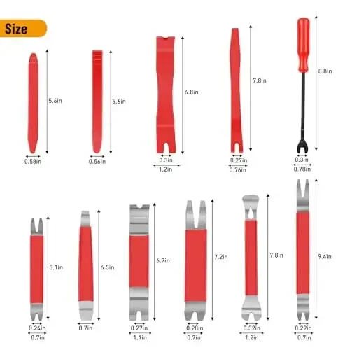 GOOACC 11PCS Trim Removal Tool Kit, Metal & Nylon Pry Tools Set for Car Door Panel, Dashboard, Audio, Clips, Fastener Remover w/Storage Box – Red - 6