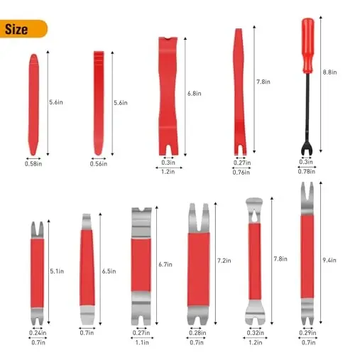 GOOACC 11PCS Trim Removal Tool Kit, Metal & Nylon Pry Tools Set for Car Door Panel, Dashboard, Audio, Clips, Fastener Remover w/Storage Box – Red - 4