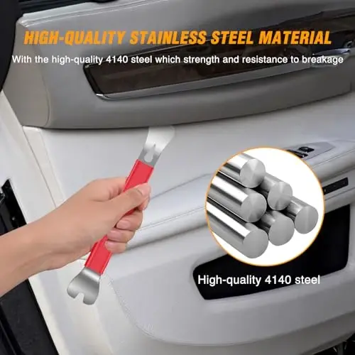 GOOACC 11PCS Trim Removal Tool Kit, Metal & Nylon Pry Tools Set for Car Door Panel, Dashboard, Audio, Clips, Fastener Remover w/Storage Box – Red - 5