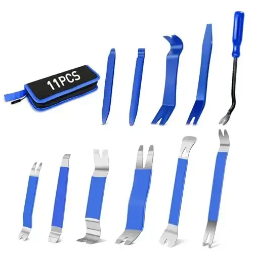 GOOACC 11PCS Trim Removal Tool Kit, Metal & Nylon Pry Tools Set for Car Door Panel, Dashboard, Audio, Clips, Fastener Remover w/Storage Box – Blue - GOOACC