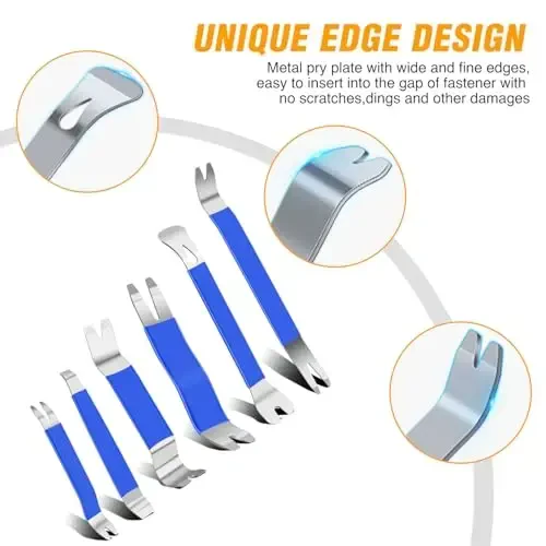 GOOACC 11PCS Trim Removal Tool Kit, Metal & Nylon Pry Tools Set for Car Door Panel, Dashboard, Audio, Clips, Fastener Remover w/Storage Box – Blue - 5