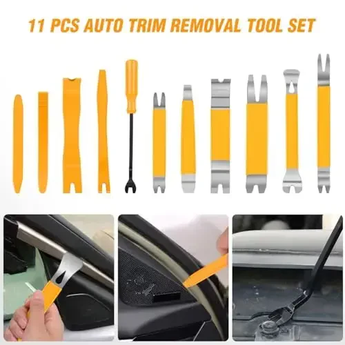 GOOACC 11PCS Trim Removal Tool Kit, Metal & Nylon Pry Tools Set for Car Door Panel, Dashboard, Audio, Clips, Fastener Remover w/Storage Box – Yellow - GOOACC (1)