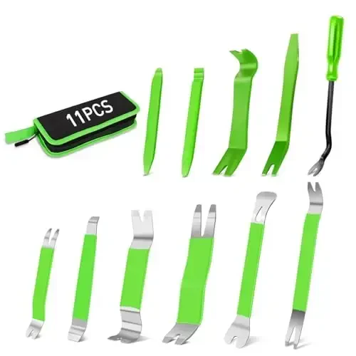 GOOACC 11 PCS Trim Removal Tool Kit, Metal Pry Tool Auto Fastener Remover Pry Bar Set Car Door Panel Removal Tool Dashboard Repair Kit Green - GOOACC