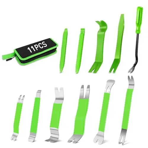 GOOACC 11 PCS Trim Removal Tool Kit, Metal Pry Tool Auto Fastener Remover Pry Bar Set Car Door Panel Removal Tool Dashboard Repair Kit Green - 2