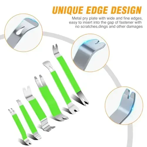 GOOACC 11 PCS Trim Removal Tool Kit, Metal Pry Tool Auto Fastener Remover Pry Bar Set Car Door Panel Removal Tool Dashboard Repair Kit Green - 4