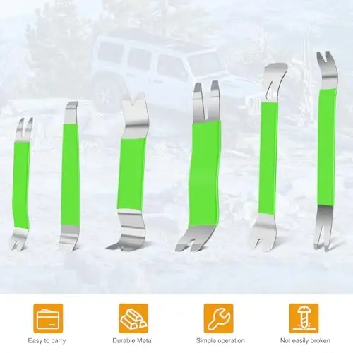 GOOACC 11 PCS Trim Removal Tool Kit, Metal Pry Tool Auto Fastener Remover Pry Bar Set Car Door Panel Removal Tool Dashboard Repair Kit Green 