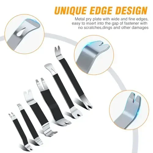 GOOACC 11PCS Trim Removal Tool Kit, Metal & Nylon Pry Tools Set for Car Door Panel, Dashboard, Audio, Clips, Fastener Remover w/Storage Box – Black - 6