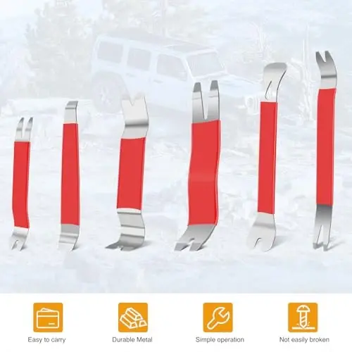 GOOACC 11PCS Trim Removal Tool Kit, Metal & Nylon Pry Tools Set for Car Door Panel, Dashboard, Audio, Clips, Fastener Remover w/Storage Box – Red - 1