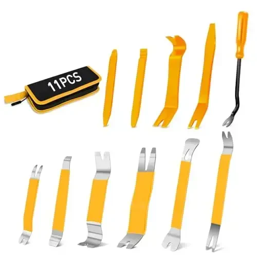 GOOACC 11PCS Trim Removal Tool Kit, Metal & Nylon Pry Tools Set for Car Door Panel, Dashboard, Audio, Clips, Fastener Remover w/Storage Box – Yellow - GOOACC