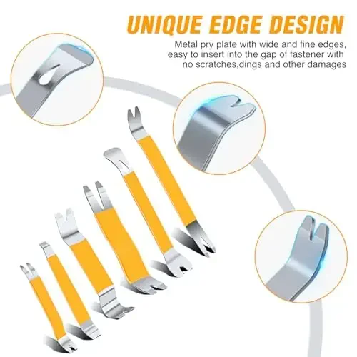 GOOACC 11PCS Trim Removal Tool Kit, Metal & Nylon Pry Tools Set for Car Door Panel, Dashboard, Audio, Clips, Fastener Remover w/Storage Box – Yellow - 4