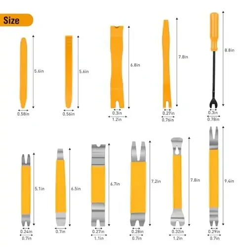 GOOACC 11PCS Trim Removal Tool Kit, Metal & Nylon Pry Tools Set for Car Door Panel, Dashboard, Audio, Clips, Fastener Remover w/Storage Box – Yellow - 6