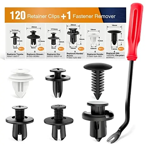 GOOACC 120PCS Car Bumper Push Retainer Clips & Nylon Fasteners Rivet Kit 6mm 7.6mm 8mm 8.8mm 10mm Door Trim Panel Clips , 1PC Fastener Remover, Black - 1