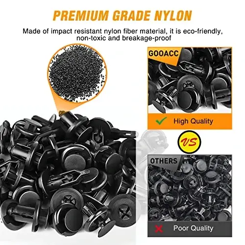 GOOACC 120PCS Car Bumper Push Retainer Clips & Nylon Fasteners Rivet Kit 6mm 7.6mm 8mm 8.8mm 10mm Door Trim Panel Clips , 1PC Fastener Remover, Black - 3